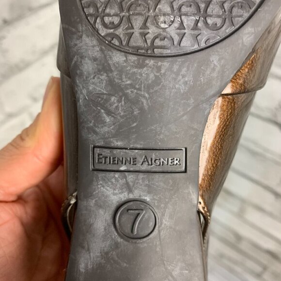 Etienne Aigner Ophelia Open Toe Sling Back Brown Patent Faux Leather Sandals - Picture 9 of 9